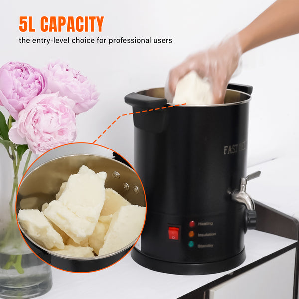 Black electric pressure cooker with a person adding ingredients, surrounded by pink flowers.