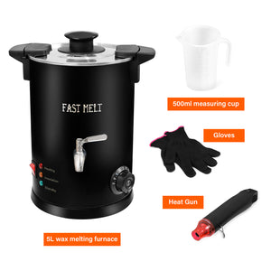 Black wax melting furnace with accessories on a white background